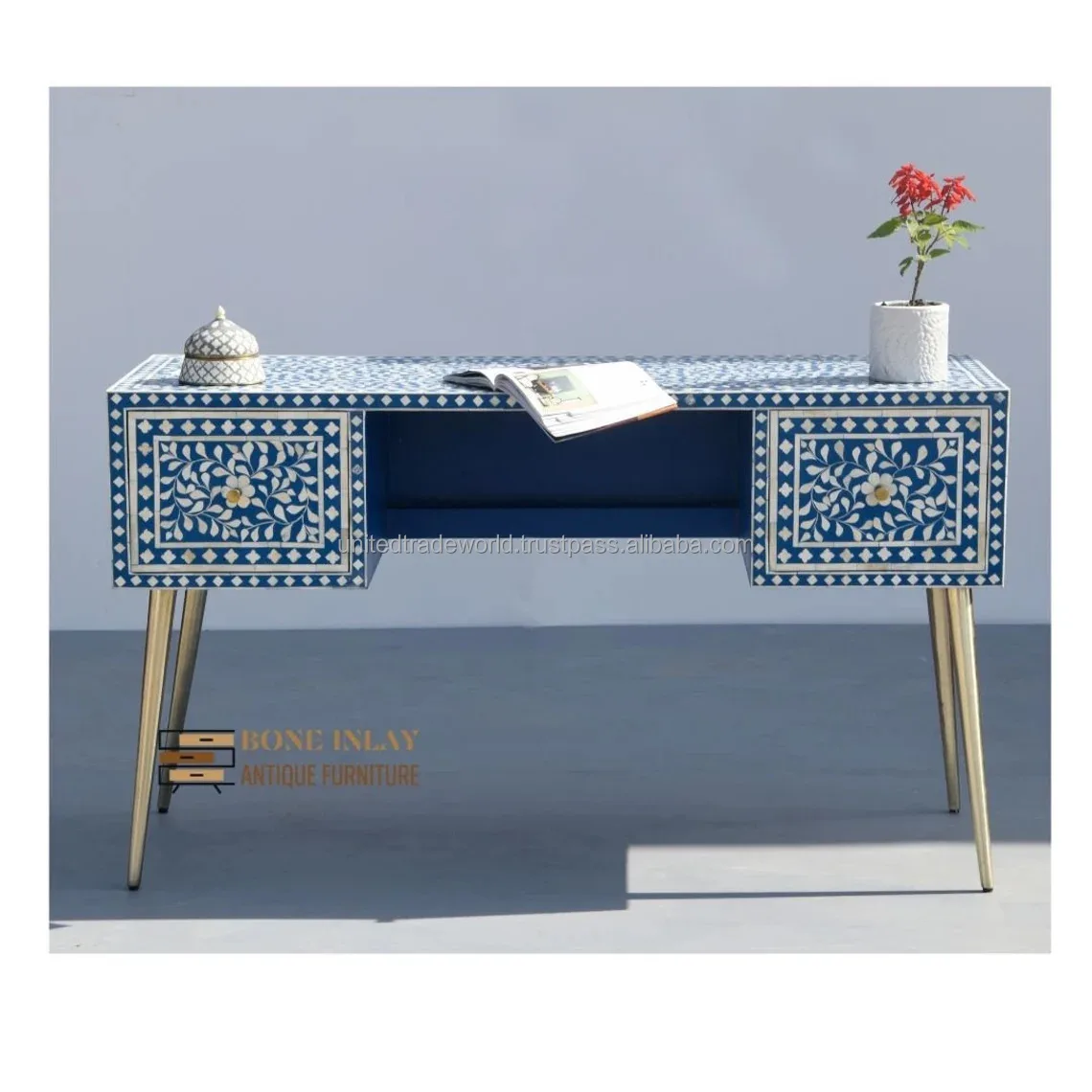 Bone Inlay Work Desk Laptop Table Bone Inlay Floral Console Bone Inlay ...