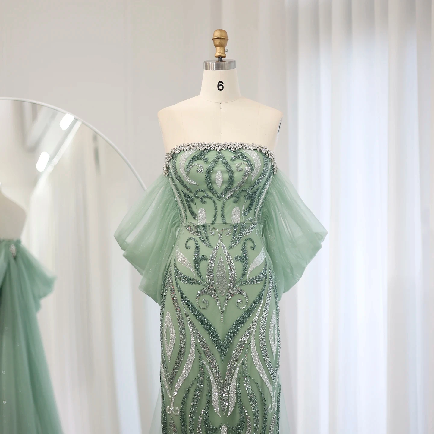 パーティードレス Rhinestone Embellished Green Ombre Gown Embellished Mermaid Prom Dress CC2253 – Sparkly Gowns