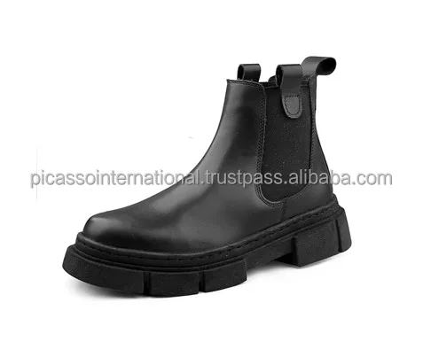 Factory Price Standard Quality OEM Chunky Rubber Lug Sole 100% Brushed Genuine Leather Chelsea Fashion Boots for Men