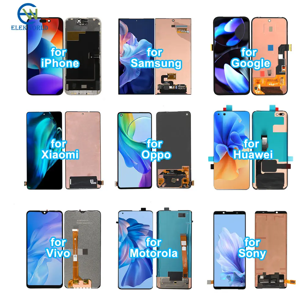 Elekworld All Model OLED LCD Mobile Phone LCDs Screen for iPhone X 12 11 XS Max 13 14 15 16 Pro Max 11 XR X 8 7 6 LCDs Display