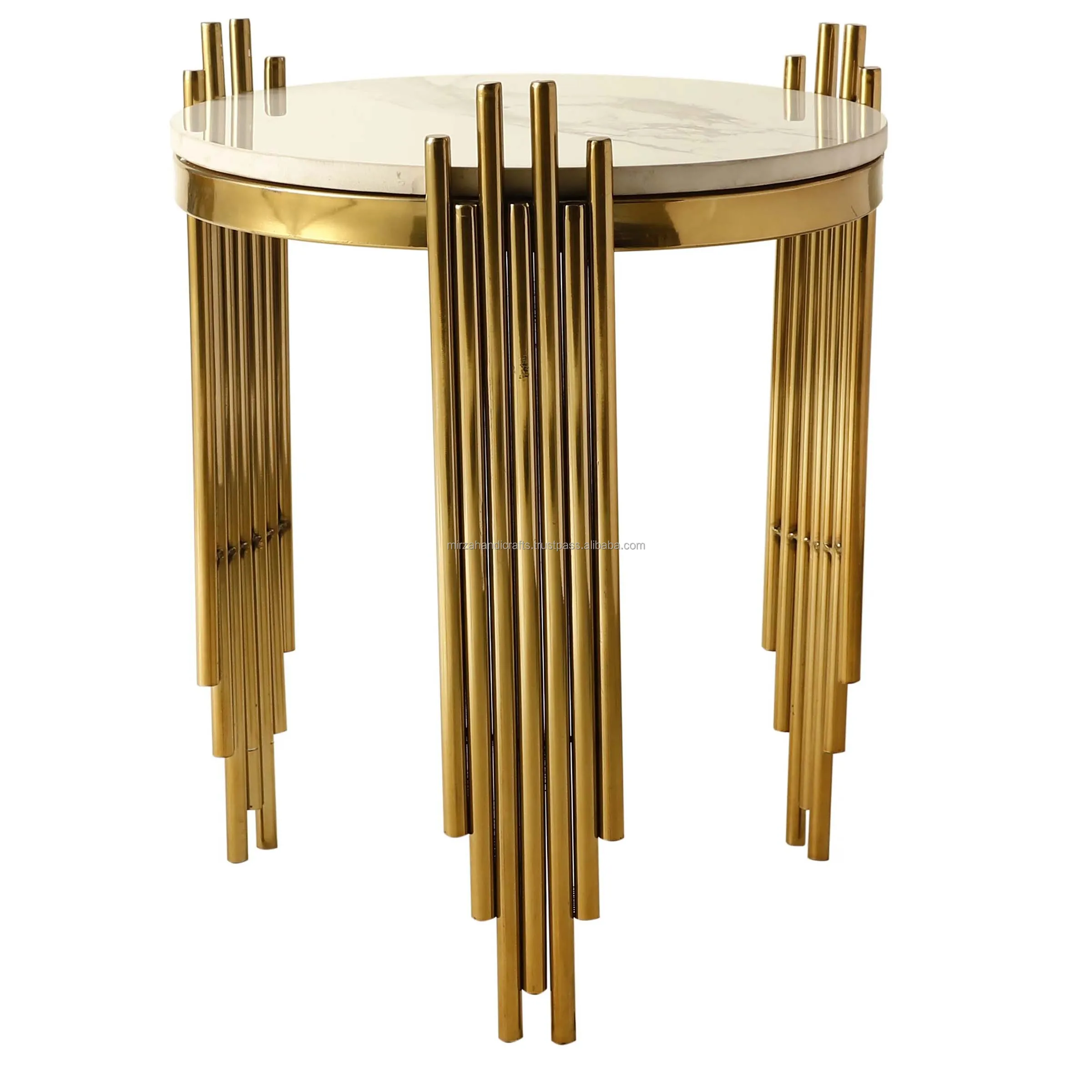 Dual Marble Top & Bottom Side Accent End Table For Living Room With