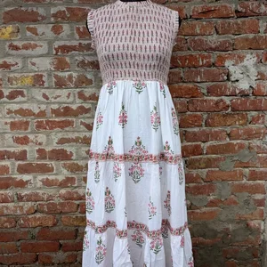 Handmade Block Printed Cotton Dress Hand Block Printed Dress Made in India Breathable Adjustable Body Dress For Women