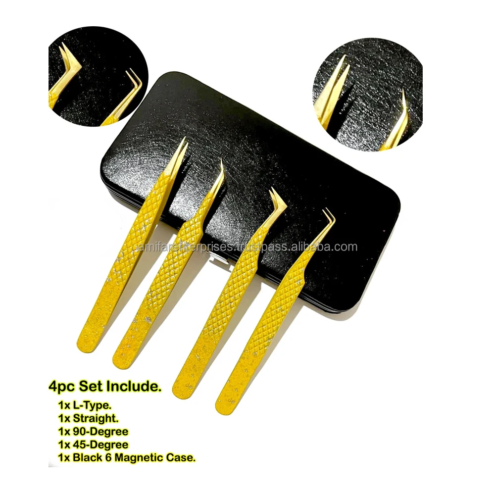 90 Degree Angle Stainless Steel Pink White Diamond Grip Eyelash