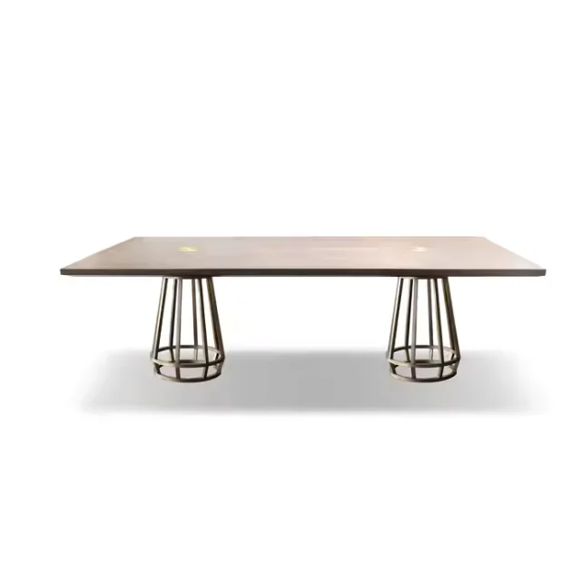 Raya Modern Design Dining Table Six Seaters Teak Wood Frame Top Material and Stainless Legs for Home Furniture