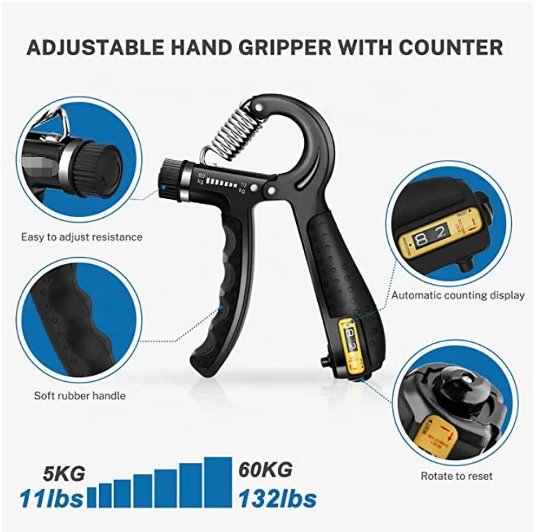 Grip De Force Intelligent Avec Compteur – Réglable 10-100 Kg, Pour Exercice Main