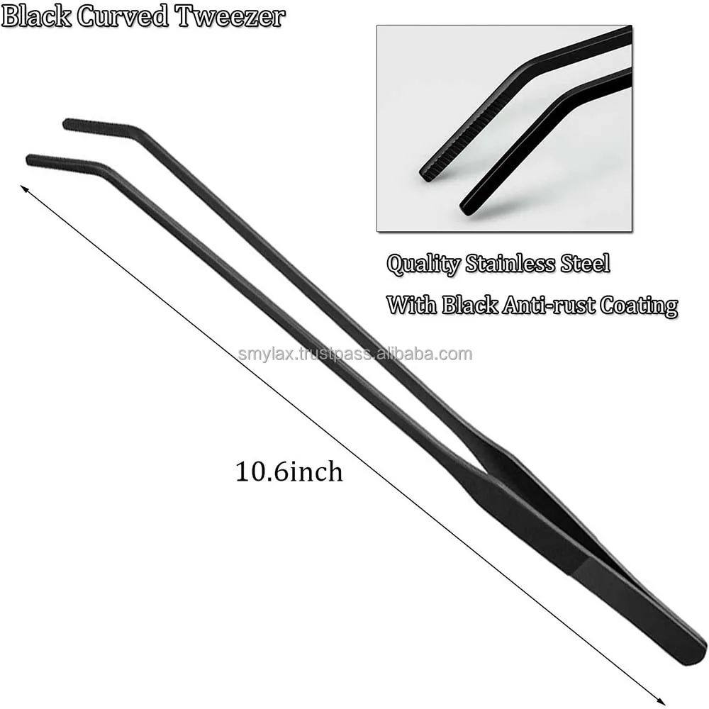 Black Aquarium Tweezers Set Stainless Steel Straight And Curved