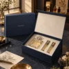 ink navy with ivory panels and brushed brass accents