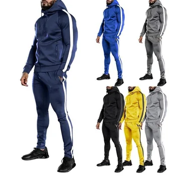 Autumn and winter new foreign trade large size hooded men's leisure running fitness set cross-border sports two-piece set