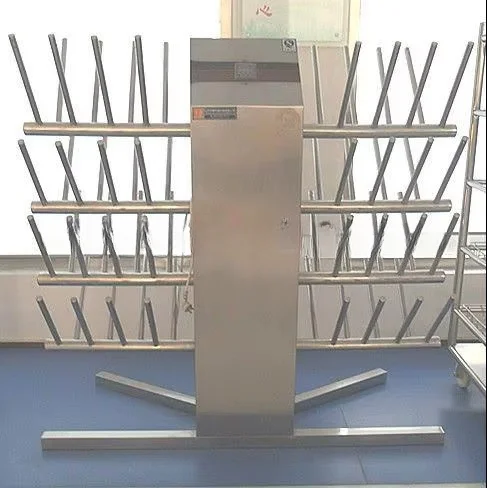 Stainless steel shoe drying rack for hygienic footwear management in food processing facilities