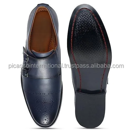 Double Blue Monk Strap Designer Casual Wear Oxford Trendy Office Business Genuine Leather Formal Shoes from Indian Supplier