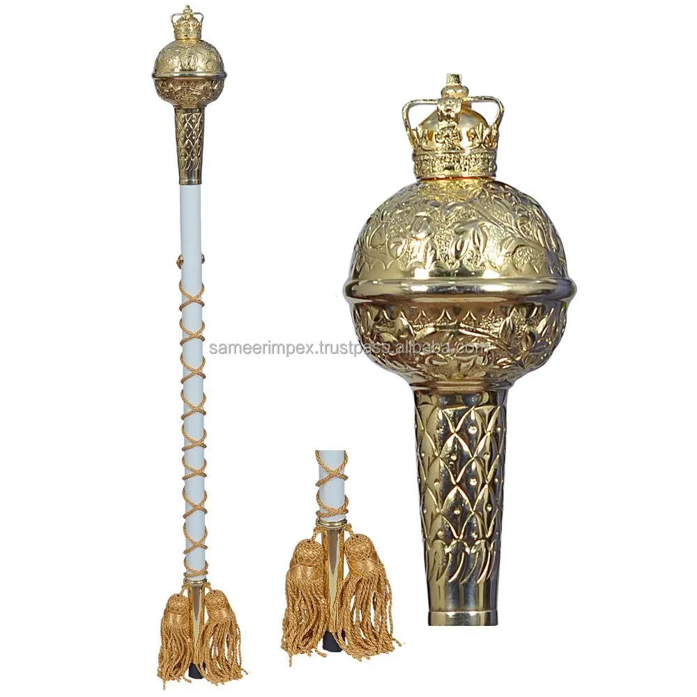 Drum Major Mace Embossed Head Gold Chrome Lion With Crown & Eagle 3