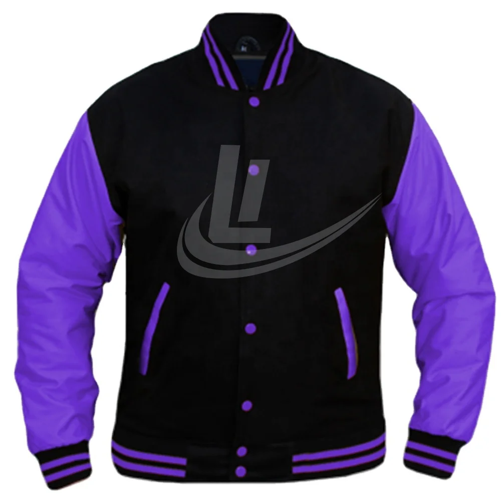 purple and black varsity jacket