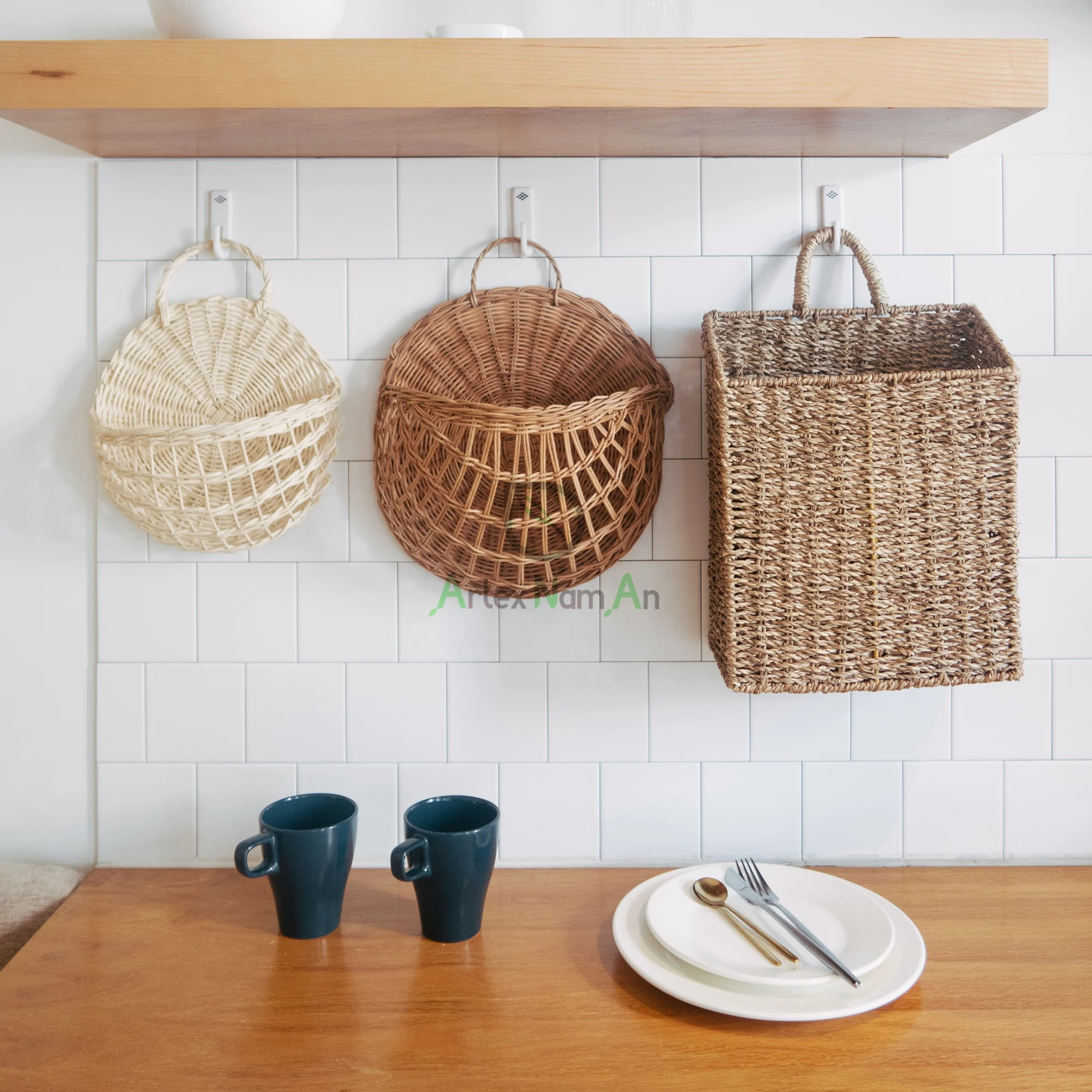 rattan semi circle hanging basket/kitchen storage