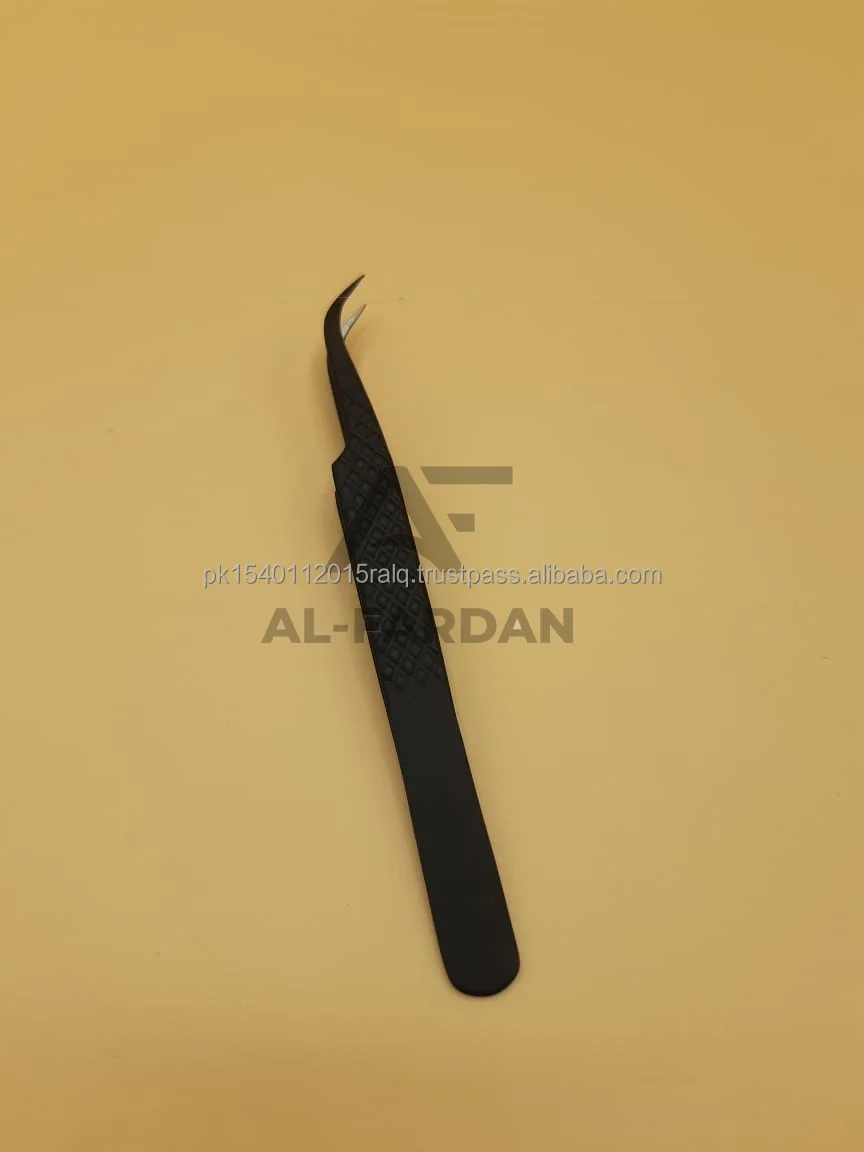Custom Logo Matte Black Dull Color Russian Volume Diamond Grip Eyelash Tweezers With Eyelash