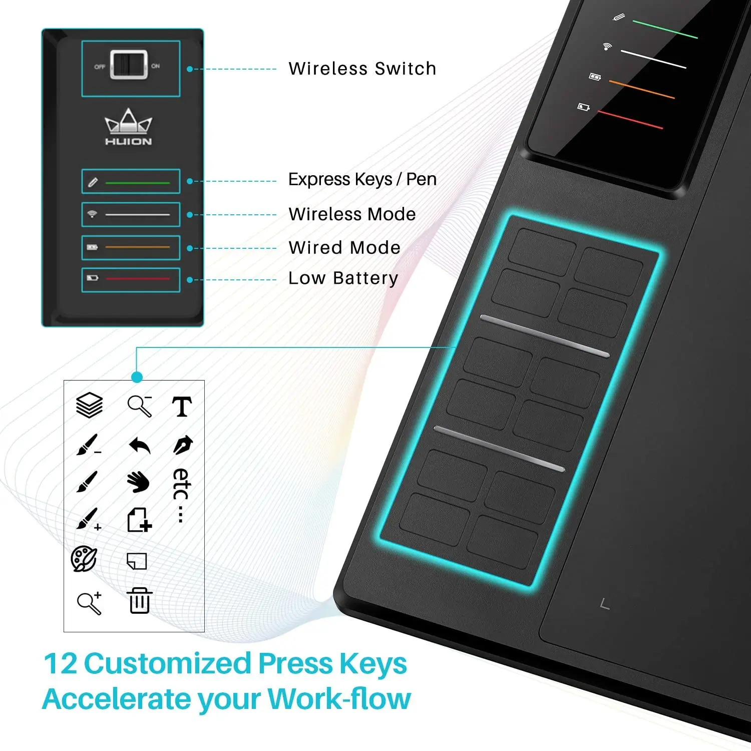 HUION Giano WH1409 V2チルト機能付きワイヤレスグラフィック