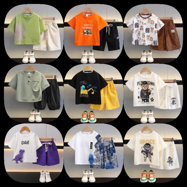 Summer Wholesale Children Kids Clothes Short Sleeve Baby T Shirt Boys Clothing Set Spring Cotton Quantity Custom Time Lead Suit