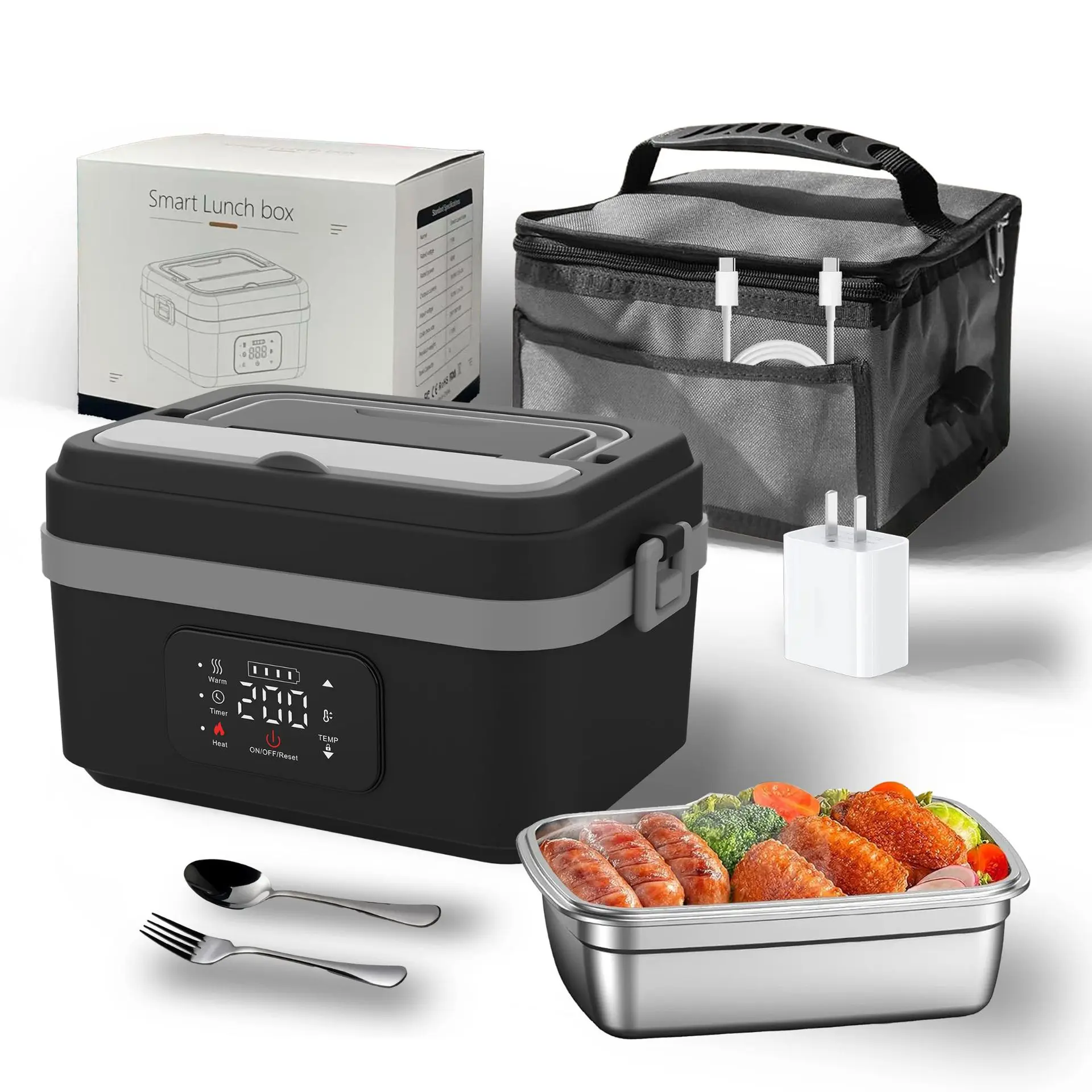未使用品 充電式 加熱弁当箱 Electric Lunch Box Cordless Electric Lunch Box for Adults, Rechargeable Self-Heating
