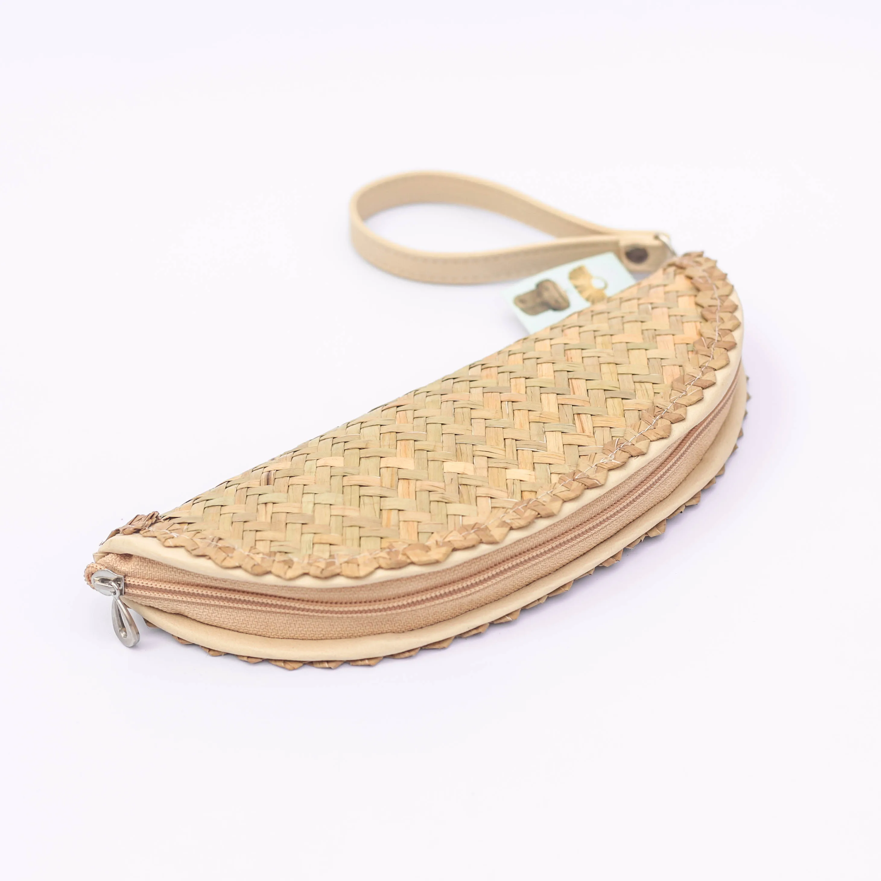 Vintage Half-Moon Straw Handbag with Leather Strap