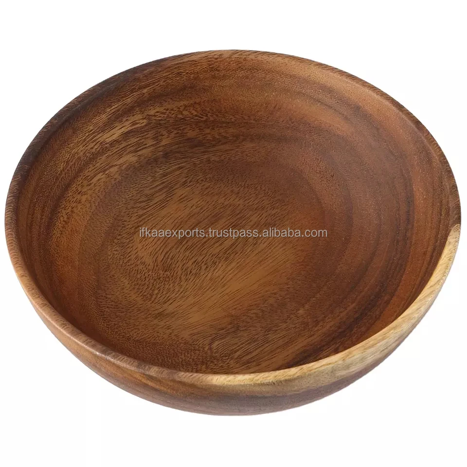 Acacia Handmade Wood Carved Plates Serving Bowls Wooden Dough Bowls