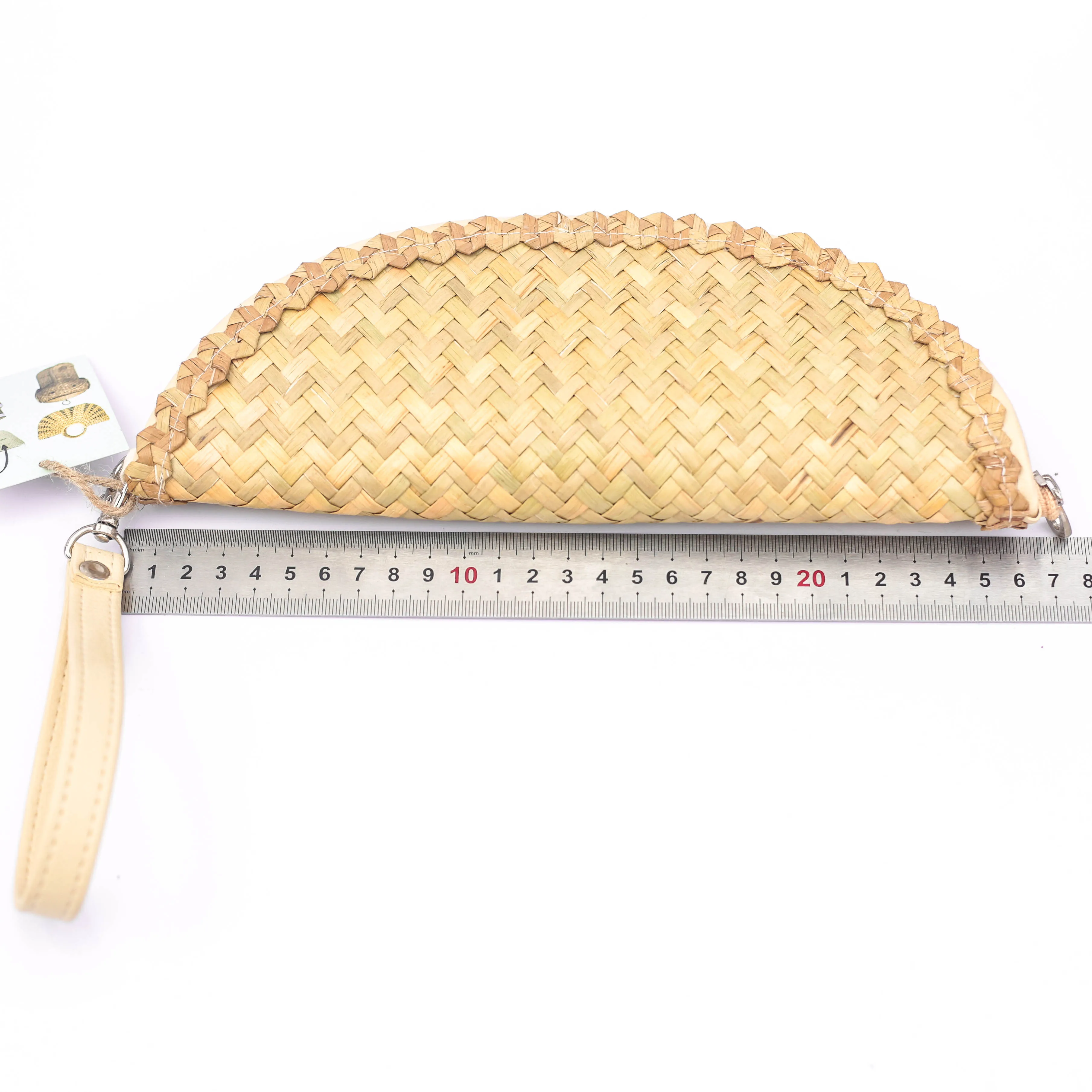Vintage Half-Moon Straw Handbag with Leather Strap