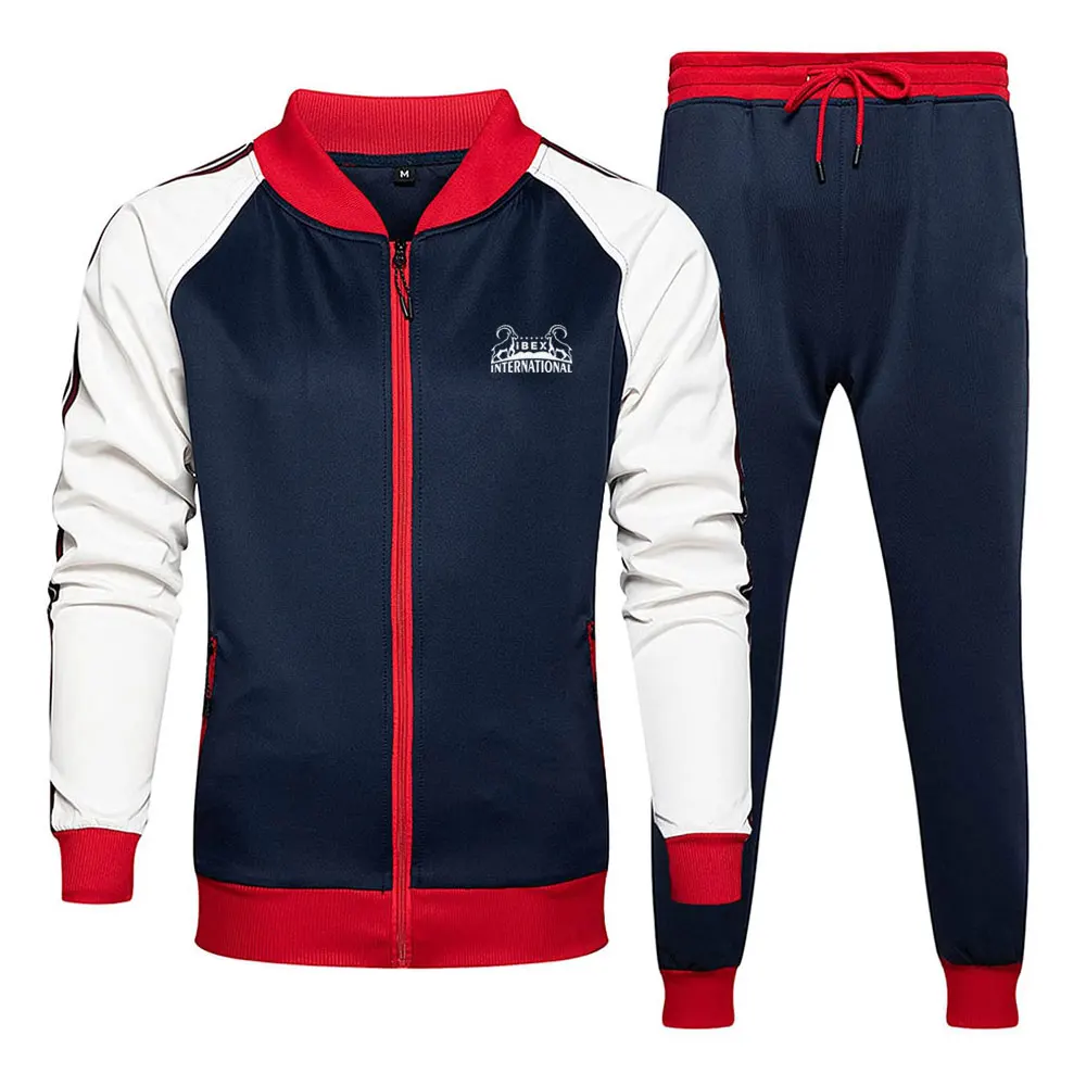 Men Winter Washed Solid Track Suit Casual Breathable Eco-Friendly Midweight Polyester/Cotton Long Sleeve Top Pants Sports Gym