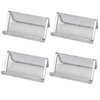 Держатель для визиток сетчатый Настольный органайзер серебристого и металлического цвета