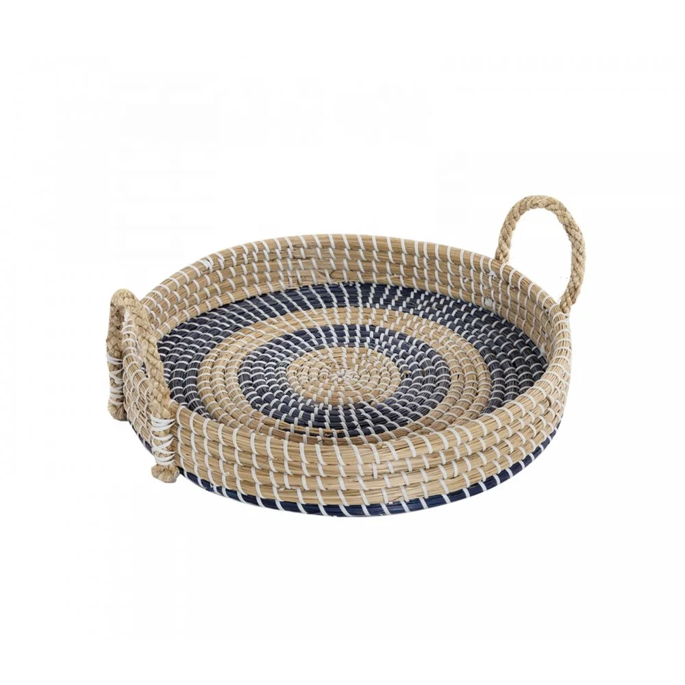 Hot Design Vietnam Woven Scalloped Seagrass Serving Trays With Handles ...