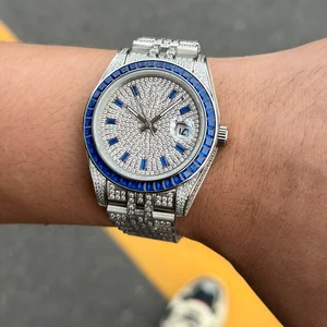 Diamond-set Moissanite Elegant Stylish Waterproof Men's Mechanical Watch Customizable Gemstones Strap Crystal High-quality Watch