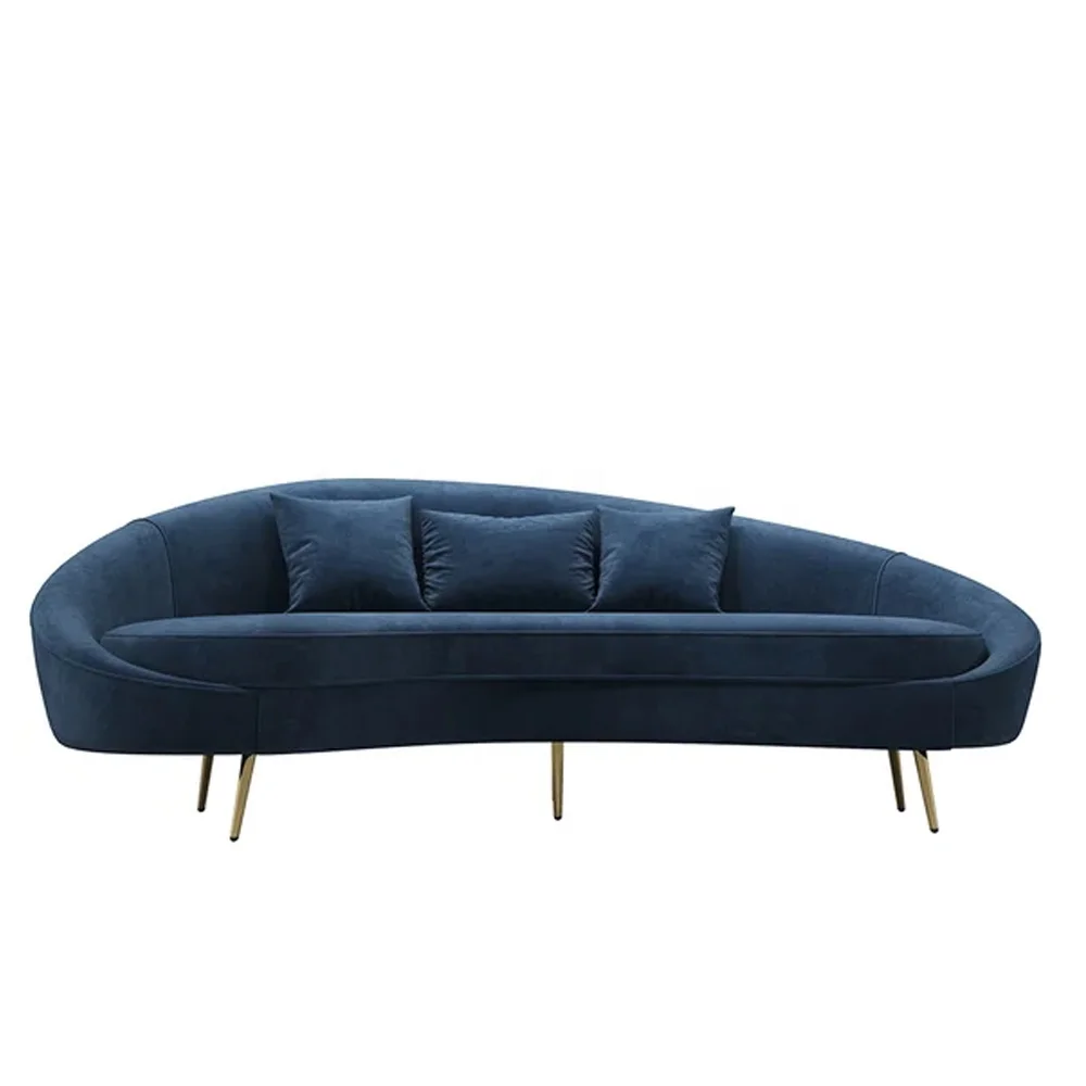 Modern Blue Velvet Living Room Sofa 3 Seater With Gold Legs Toss Buy