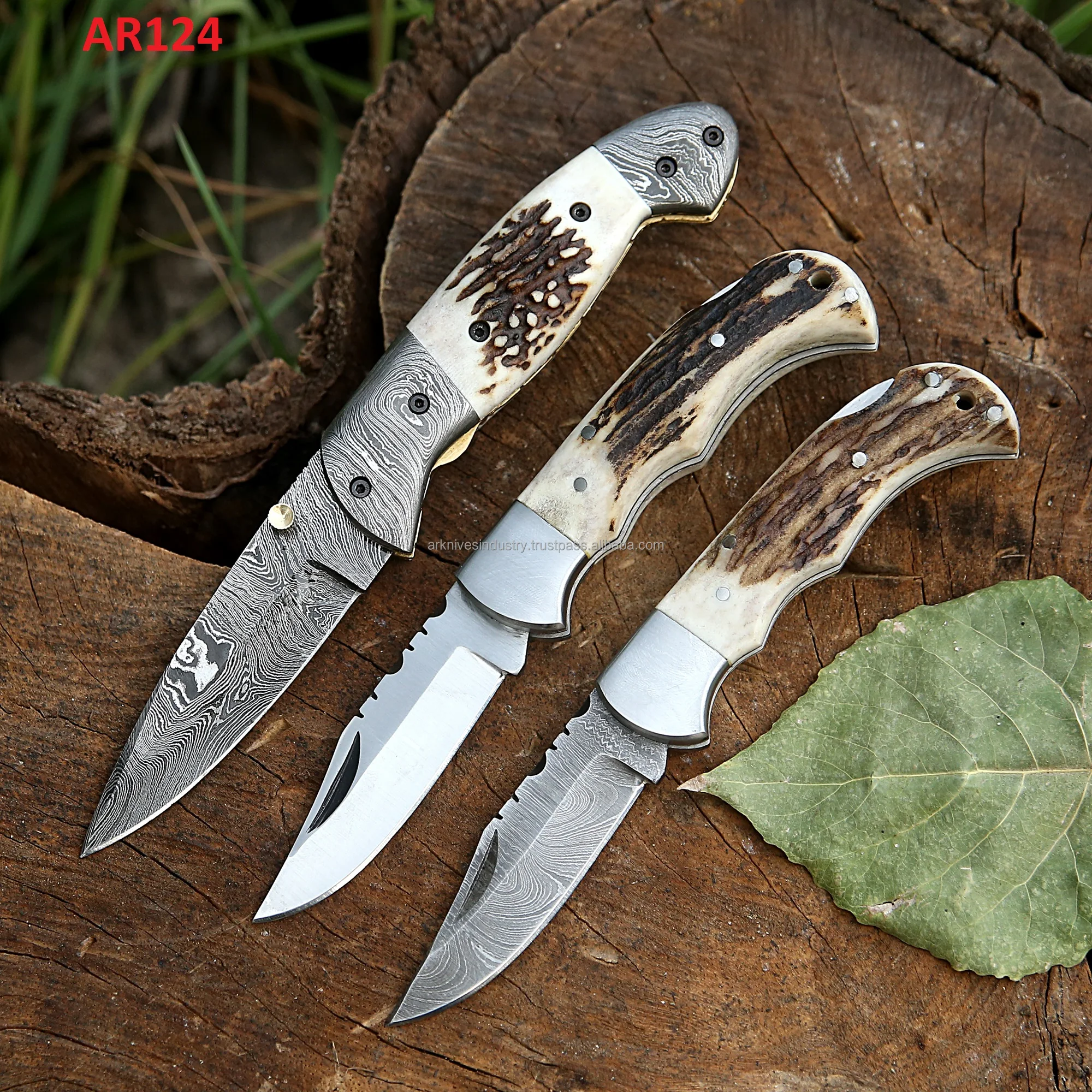 Custom Handmade Damascus Steel Folding Knife Pocket Knife With Stag