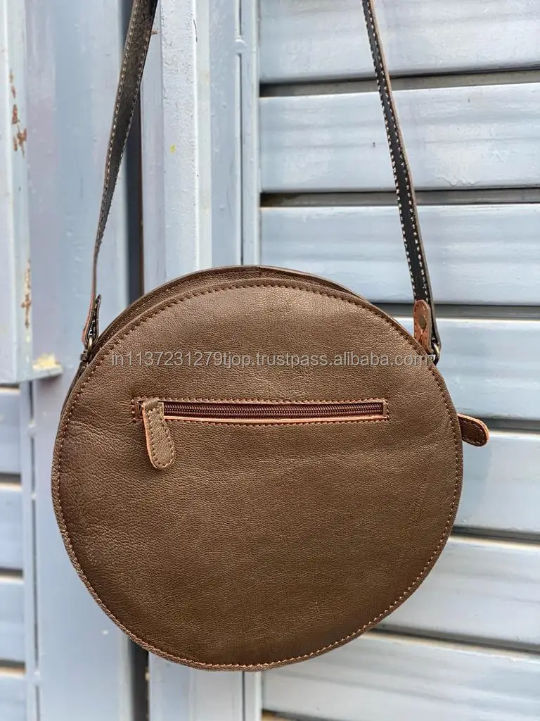 Handmade Tooled Carved Leather Canteen Bag Hand Tooled Round Handbag