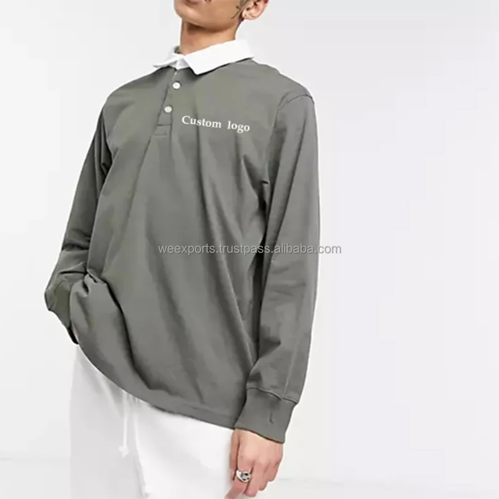 Design Your Own Plain Mens Long Sleeve Rugby Polo Shirt Long Sleeve