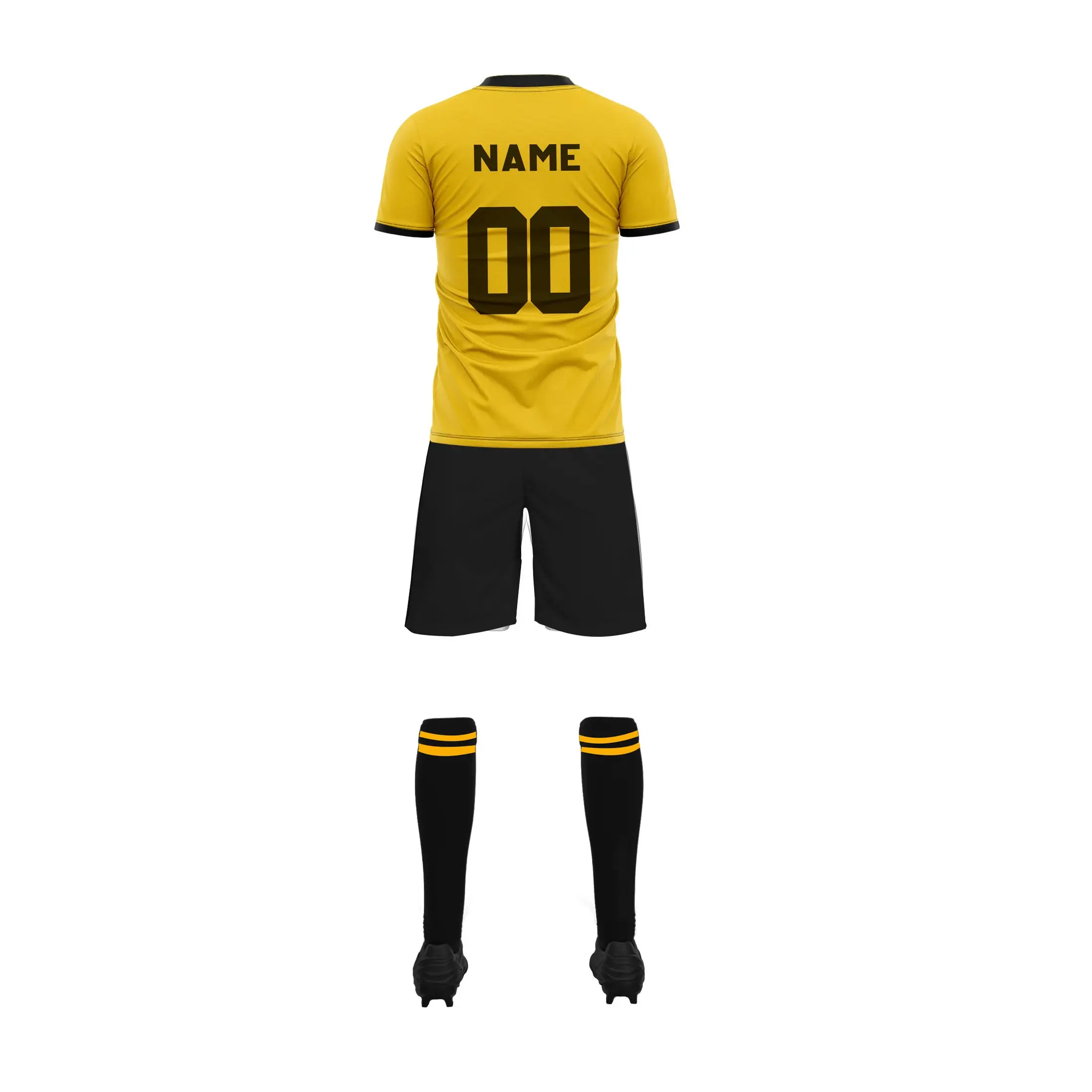 Custom Sublimated Soccer Jersey Set Men's Yellow Black Short Sleeve Moisture Wicking Athletic Uniform with Team Numbers