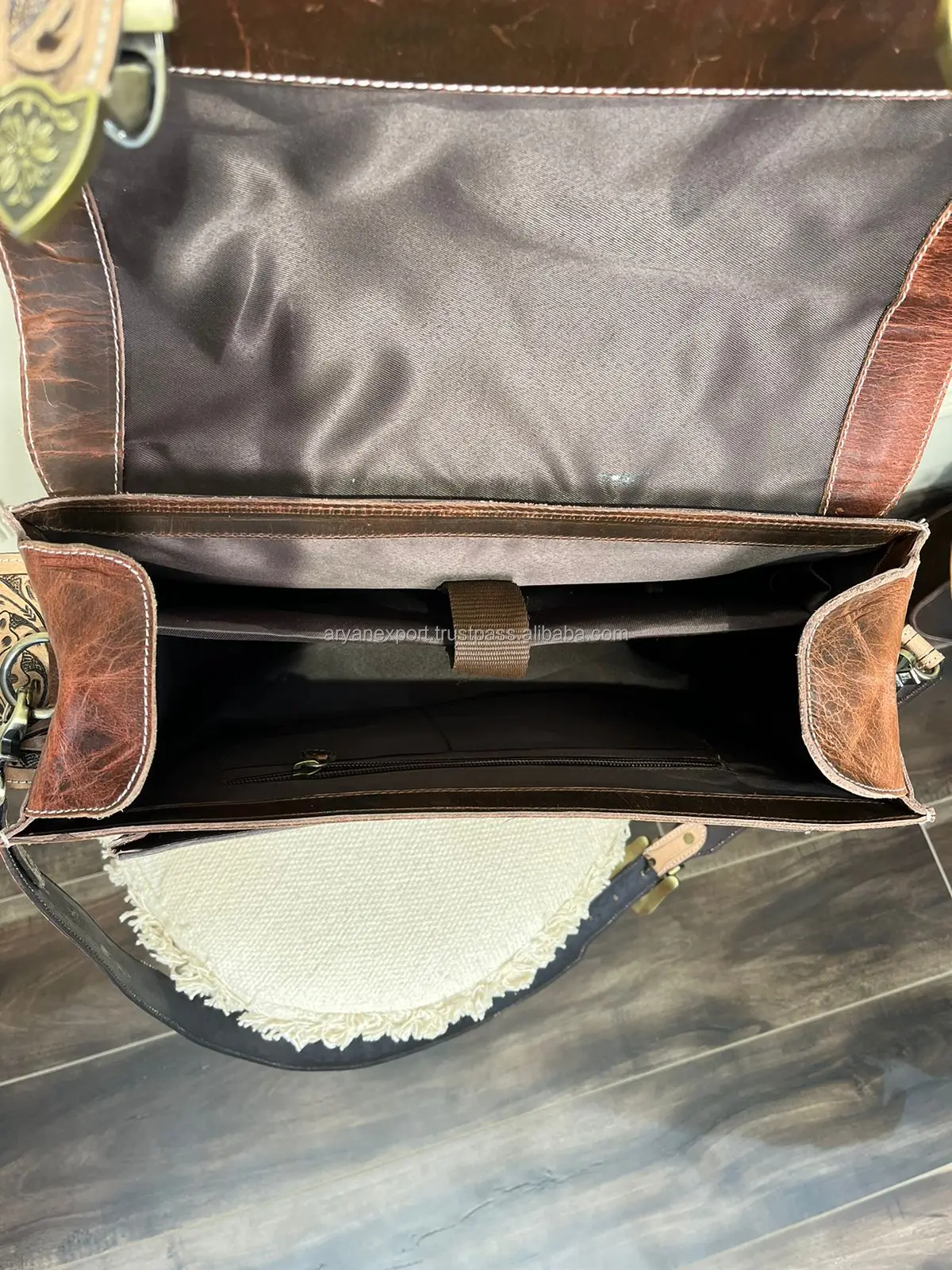 New Western Hand Tooled Leather Buck Stitch Briefcase Bags Genuine Leather Women Work Bags