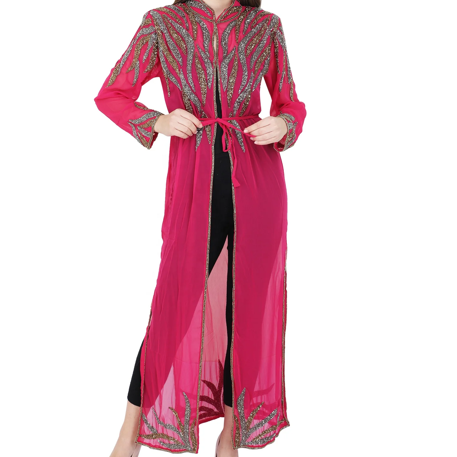 Latest Collection Front Open Abaya Dubai Turkey Muslim Dress Kaftan Moroccan Islamic Clothing