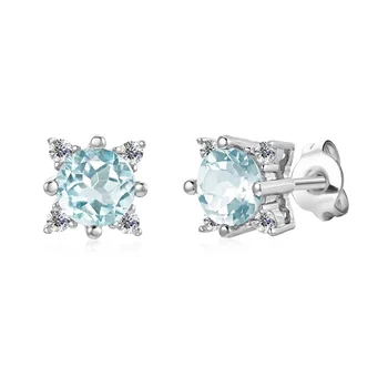 2022 New Natural Gemstone Jewelry 925 Sterling Silver Sky Blue Topaz Stud Earrings For Women Destiny Jewellery