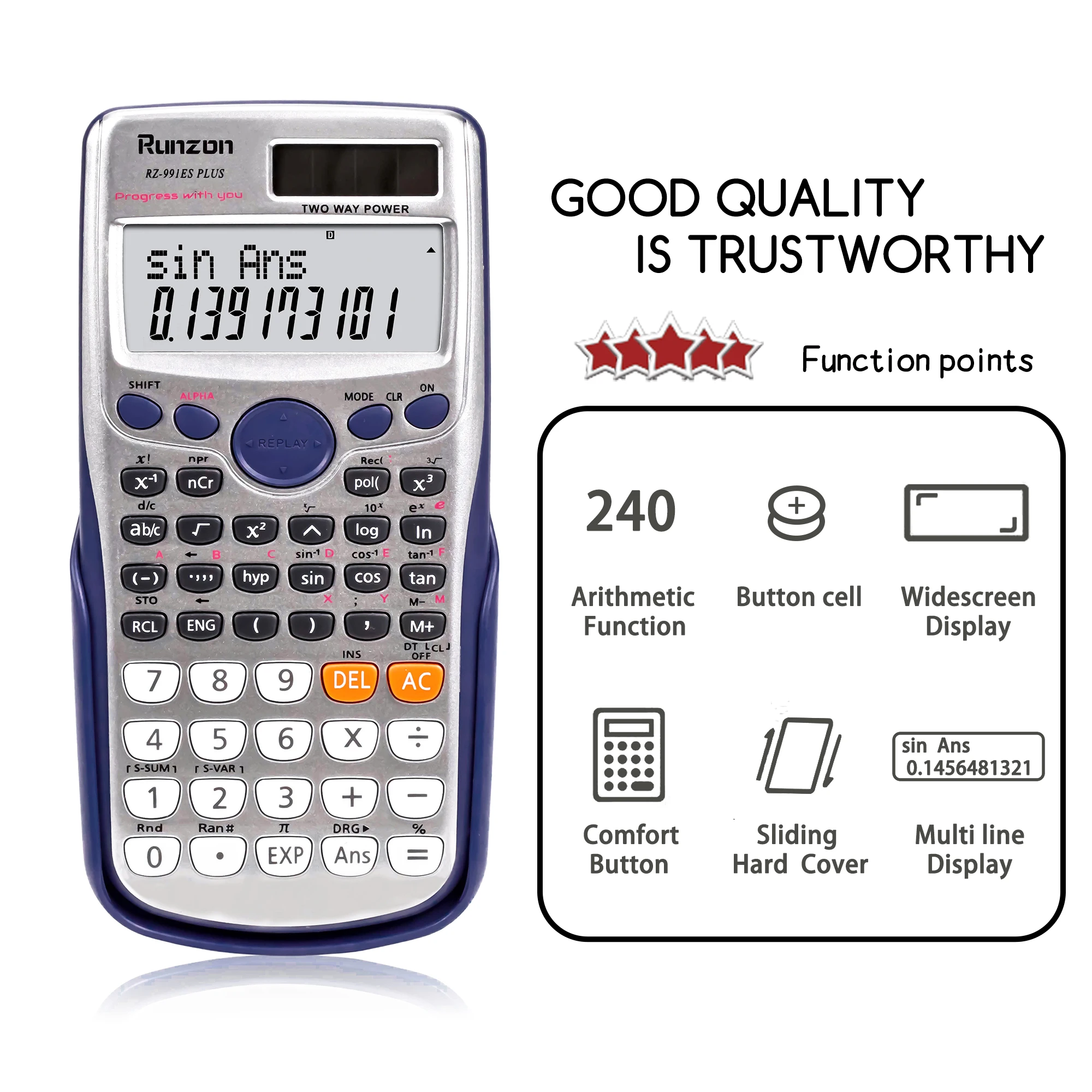 FX-991ES PLUS 240-Function High Quality Solar Rechargeable Scientific Calculator Battery Operated for Students and Office Use