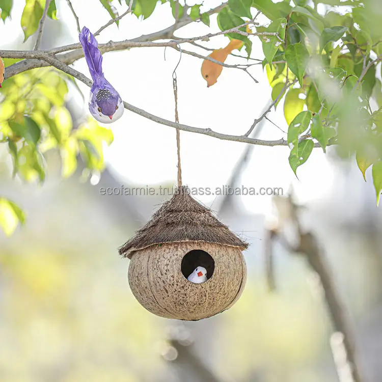 Natural Coconut Shell Bird Nesting House Cage Decorative