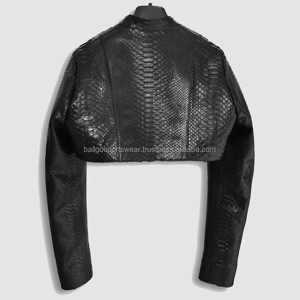 Python Print Leather Jacket Coat for Women's New Detachable Sleeve ...