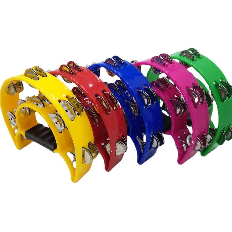 Double Row Tambourine,Half Moon Handheld Tambourine Metal Jingles Hand