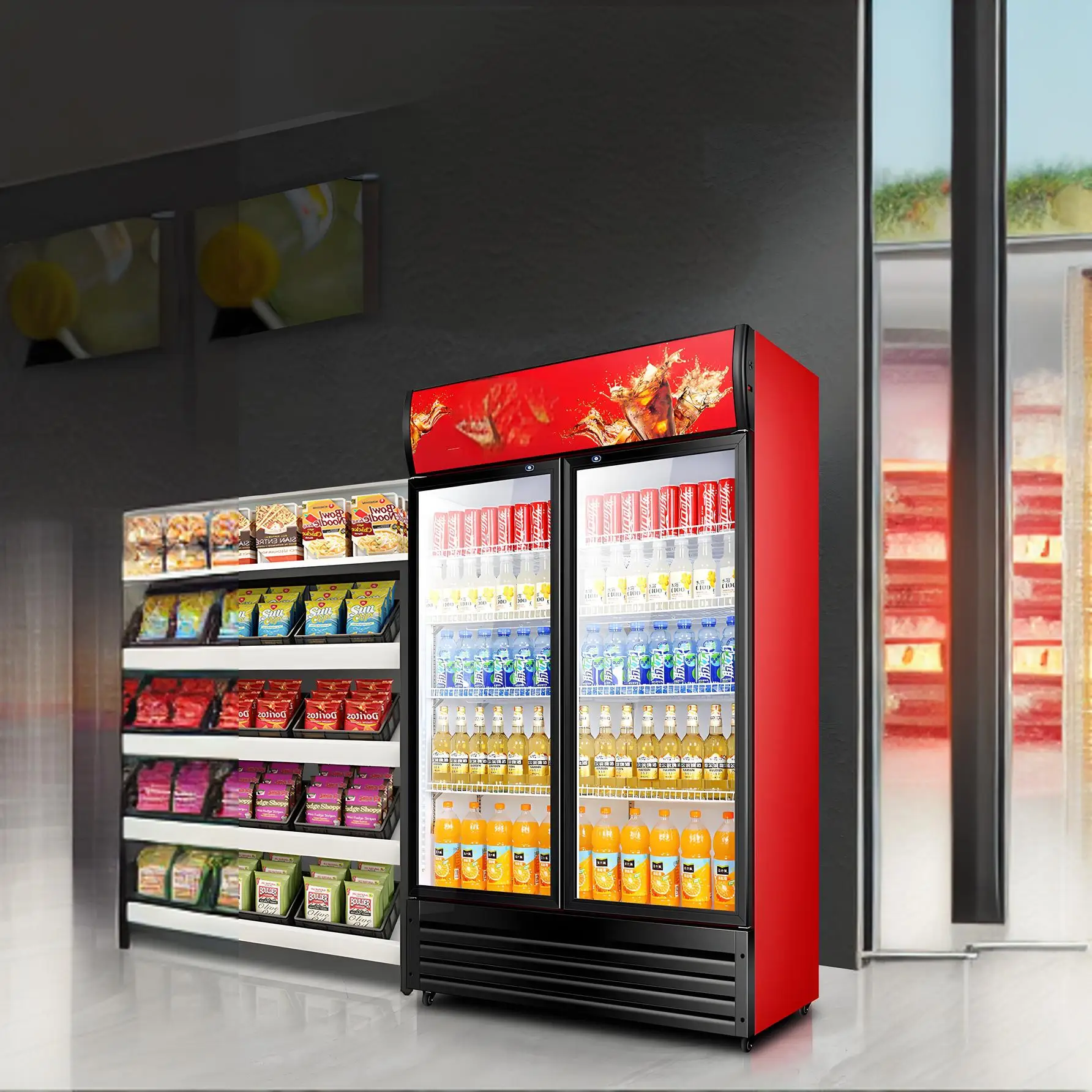 Bakery Refrigerator Display for Soft Drinks New Trend Freezer Display case Stainless Steel Supermarket Cooler