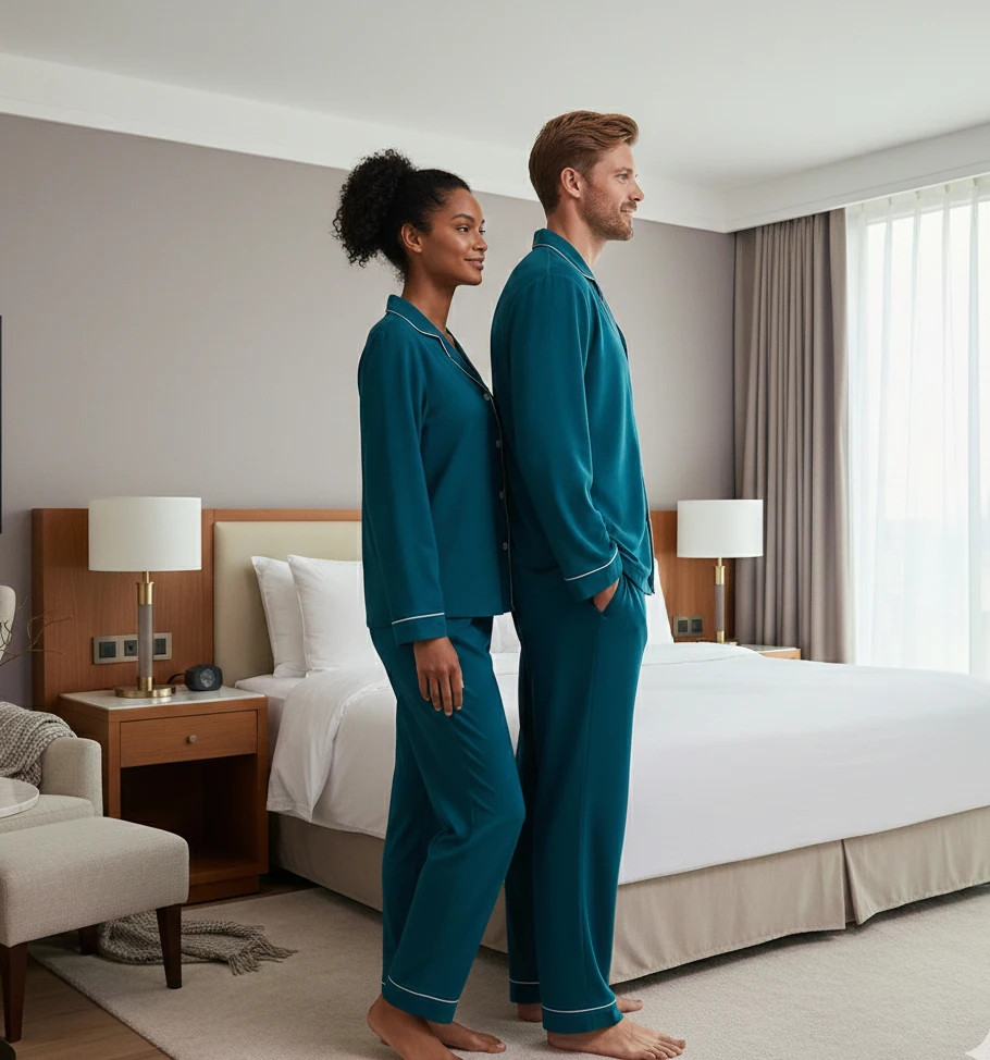 Luxury Couple Pajamas Set Long Sleeve Solid Teal Pajamas Unisex Soft Satin Sleepwear Two Piece Home Wear for Men and Women
