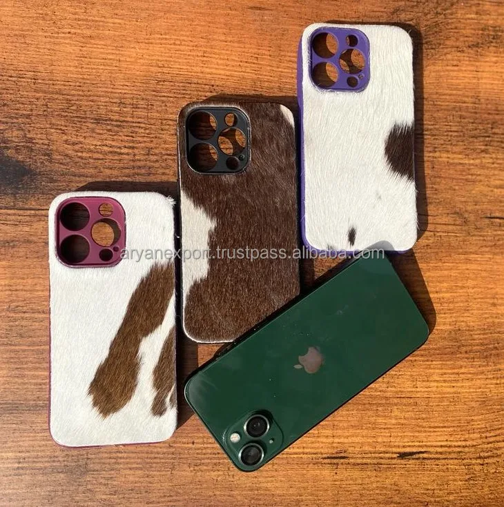 New Arrival Stylish Real Cowhide Fur Leather Phone Cases Personalized