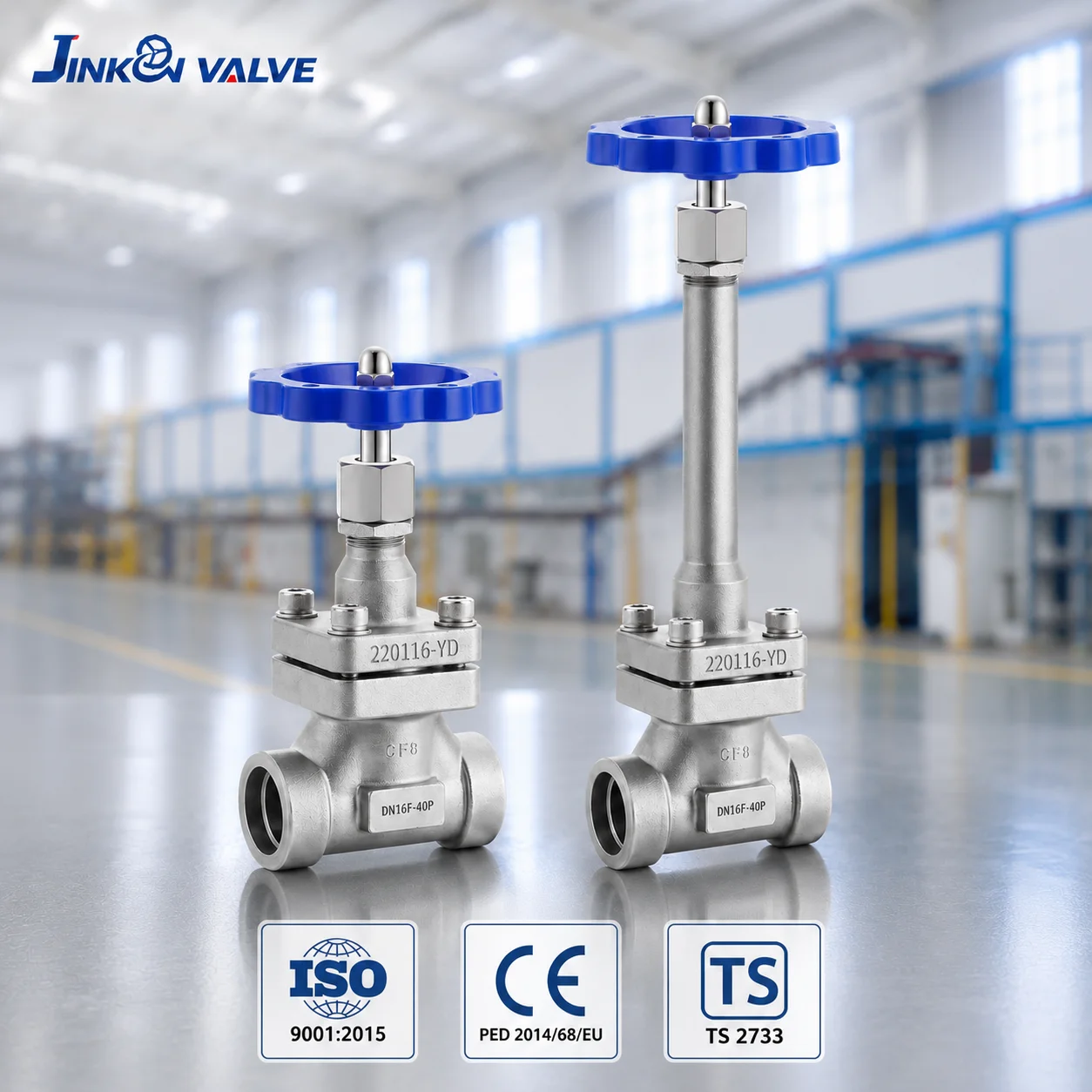 CF8 Stainless Steel Cryogenic Globe Valve DJ61F-40P Long Stem Socket Weld PN40 DN15-DN50 196C LNG LOX LN2 JINKON VALVE Manual