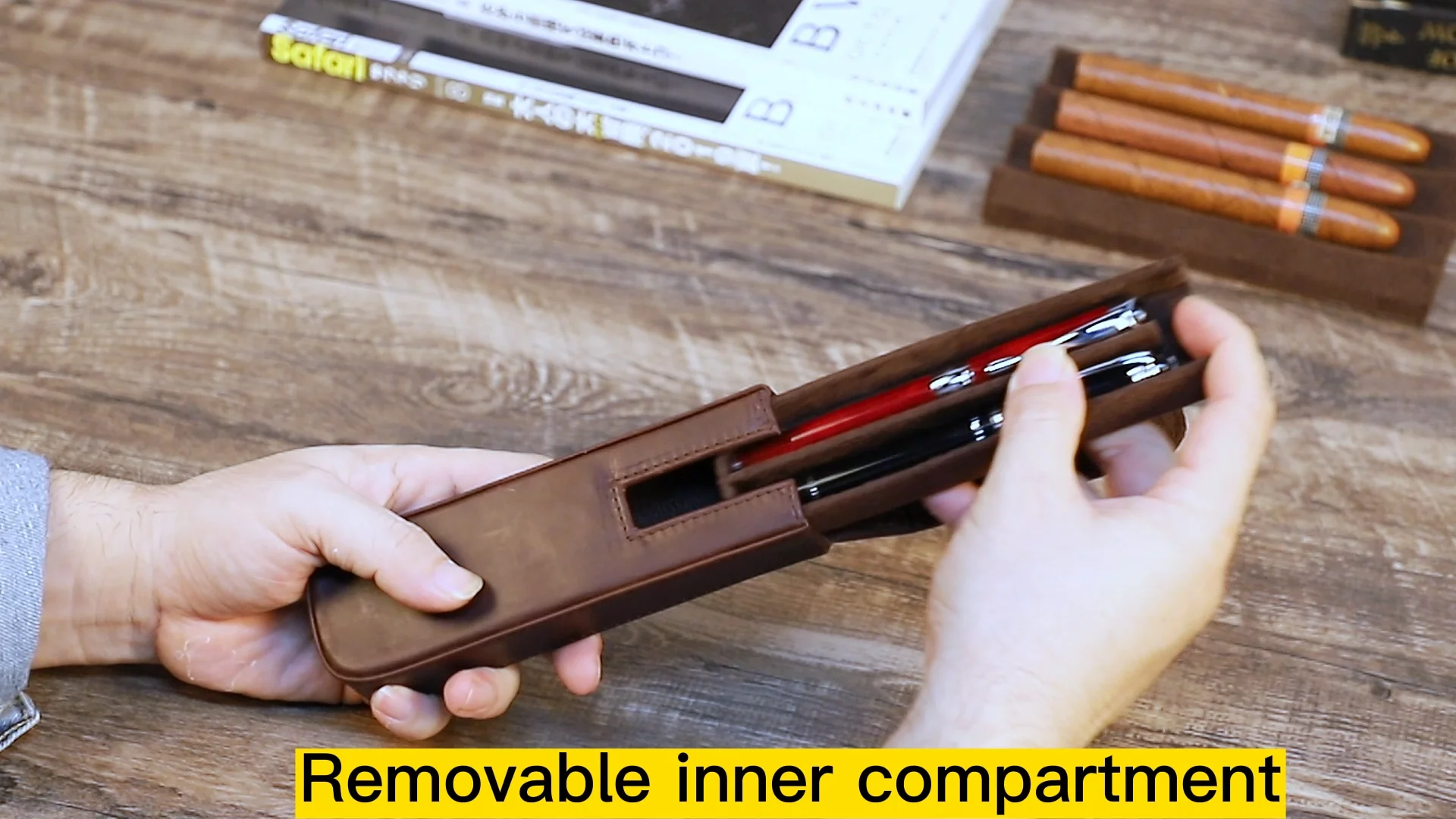 Luxurious Office Fountain Pen Storage Box Premium Italian Leather Hard