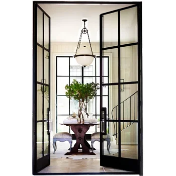 Modern Slim Frame Aluminum Glass Entry Door Interior French Swing for Villa Decorative Aluminum Alloy Material