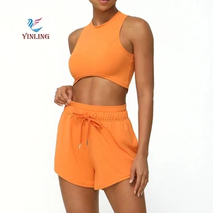 High Quality Athletic Running butterfly Shorts Women Cotton Top Crop Yoga Pants Set with Pockets