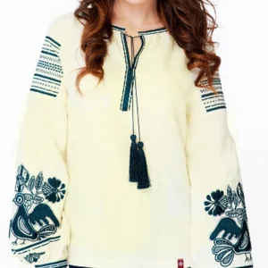 Hand Block Printed Traditional Vintage Style Linen Top Unique Casual with Waist Ukrainian Embroidered Daily Wear Blouses