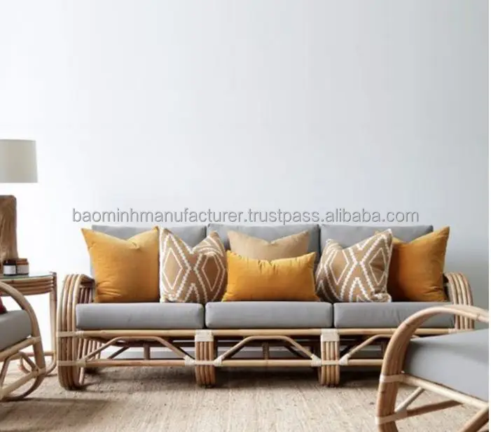 Scandinavian Minimalism Cane Rattan Sofa With/without Mattress For