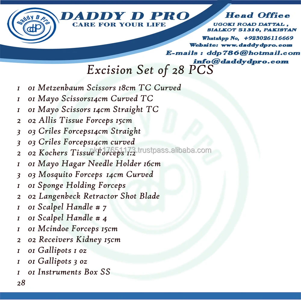 Professional Excision Surgery Set of 28 Pcs Basic Excision Surgical ...